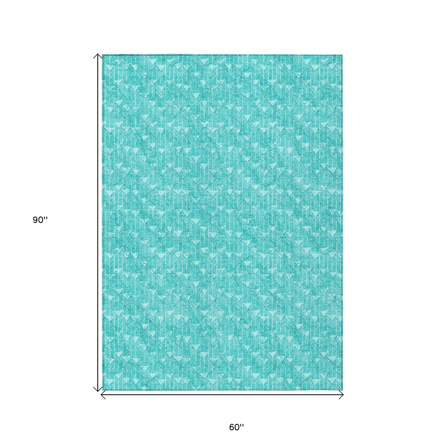 5' X 8' Turquoise Geometric Washable Non Skid Indoor Outdoor Area Rug