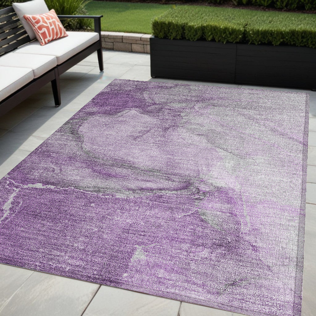 5' X 8' Lilac Abstract Washable Non Skid Indoor Outdoor Area Rug