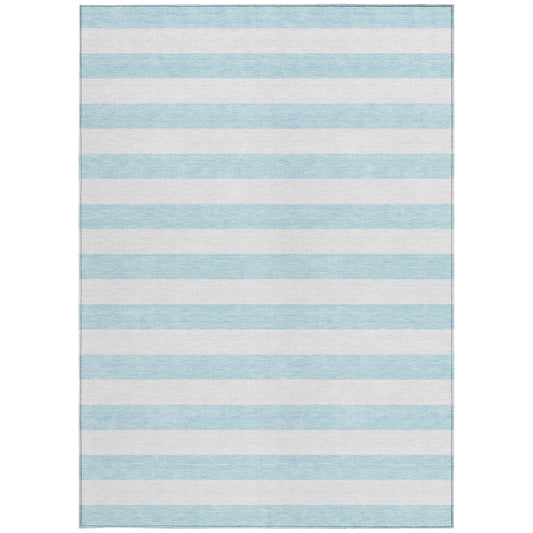 5' X 8' Sky Blue Striped Washable Non Skid Indoor Outdoor Area Rug