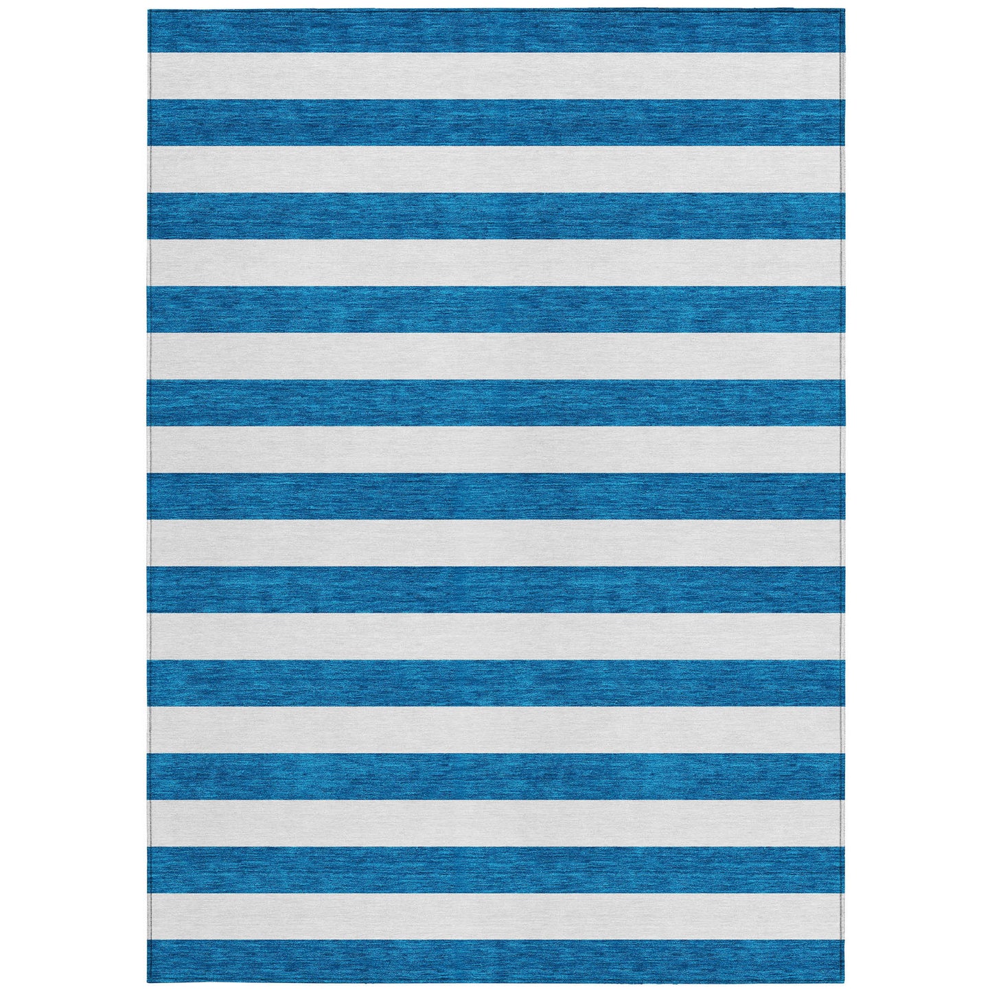 5' X 8' Navy Blue Striped Washable Non Skid Indoor Outdoor Area Rug