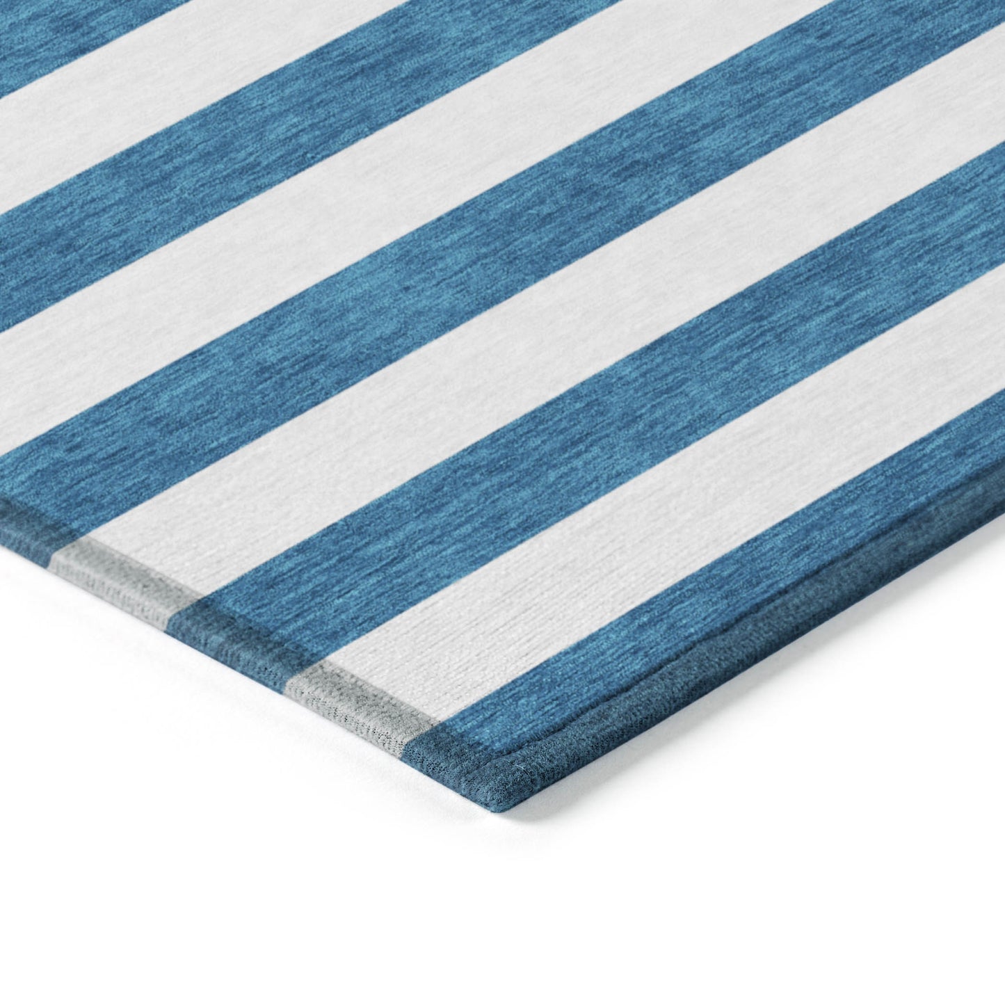 5' X 8' Navy Blue Striped Washable Non Skid Indoor Outdoor Area Rug