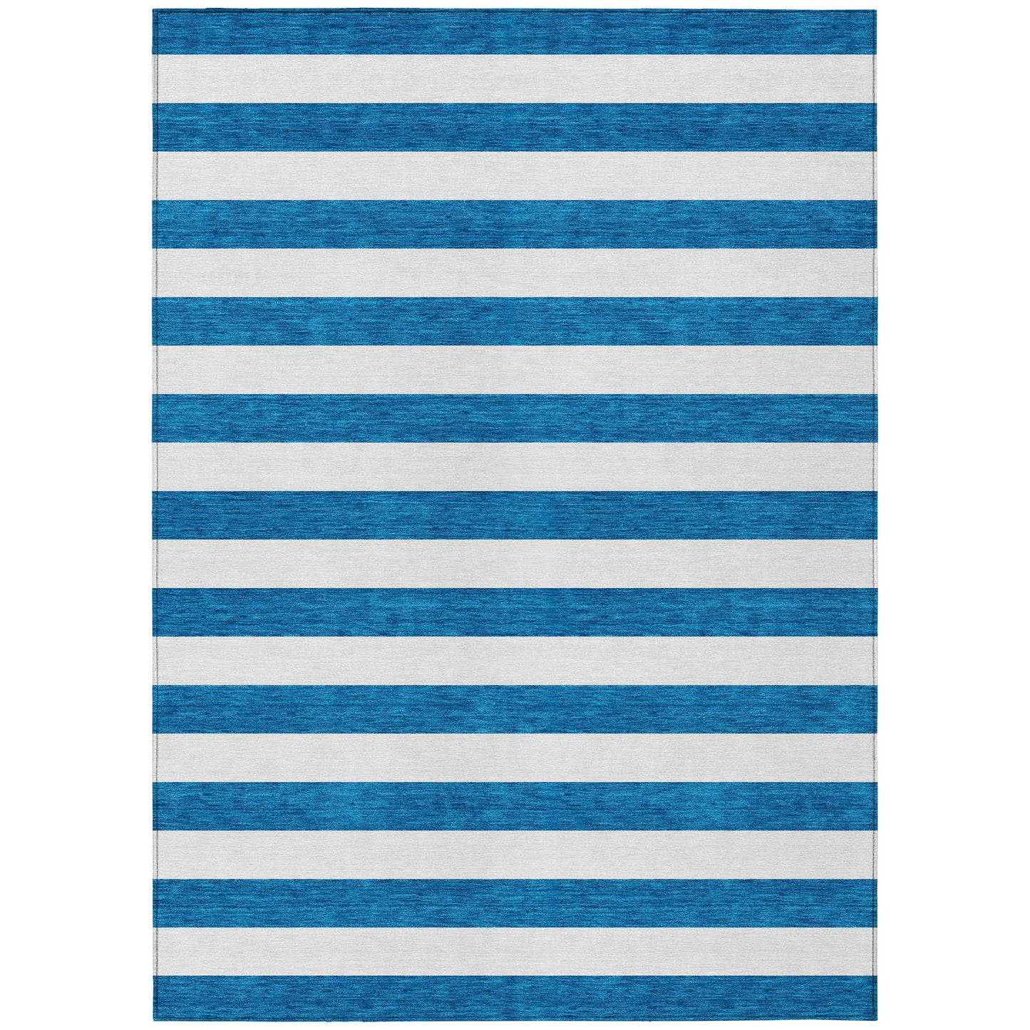 5' X 8' Navy Blue Striped Washable Non Skid Indoor Outdoor Area Rug