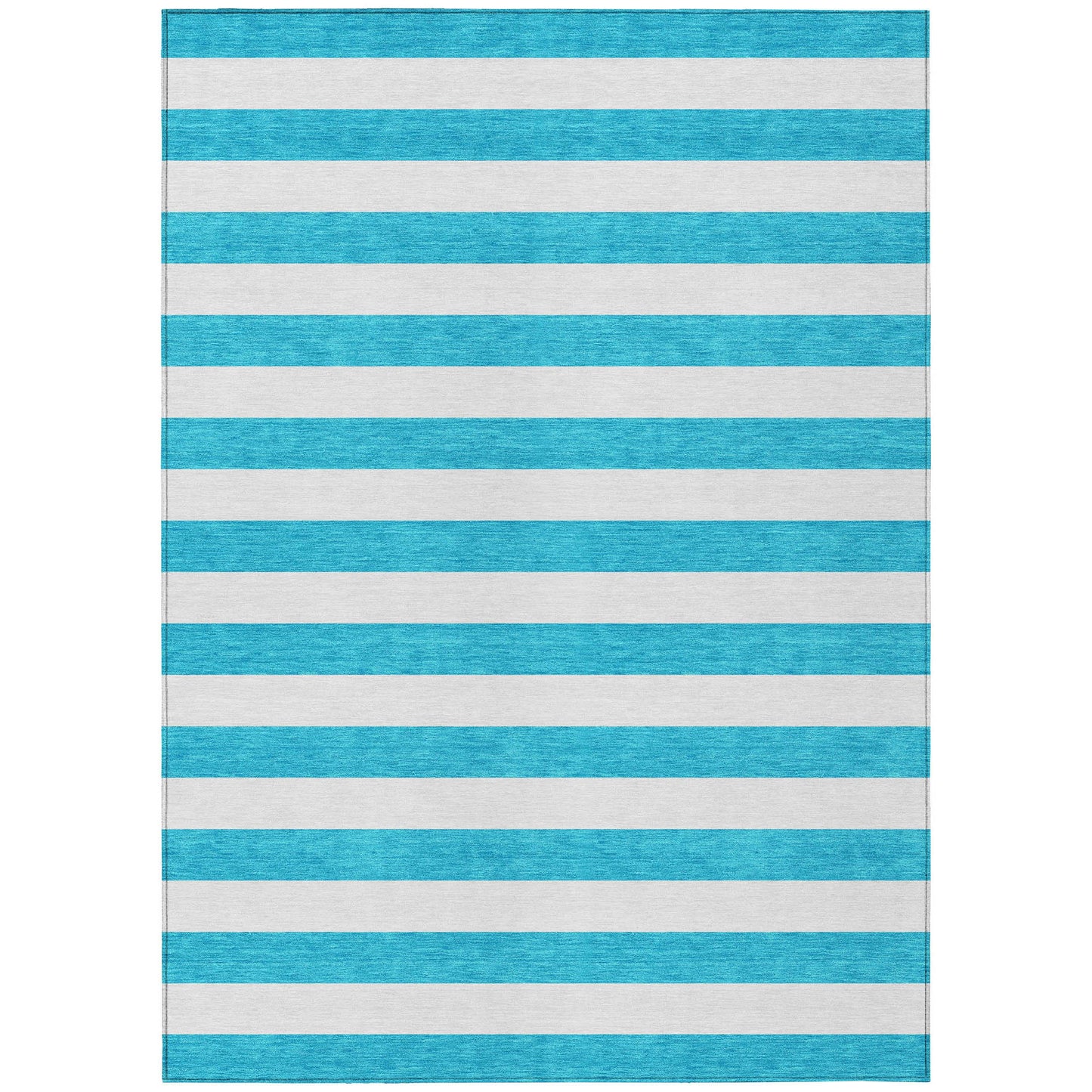 5' X 8' Teal and White Striped Washable Indoor Outdoor Area Rug