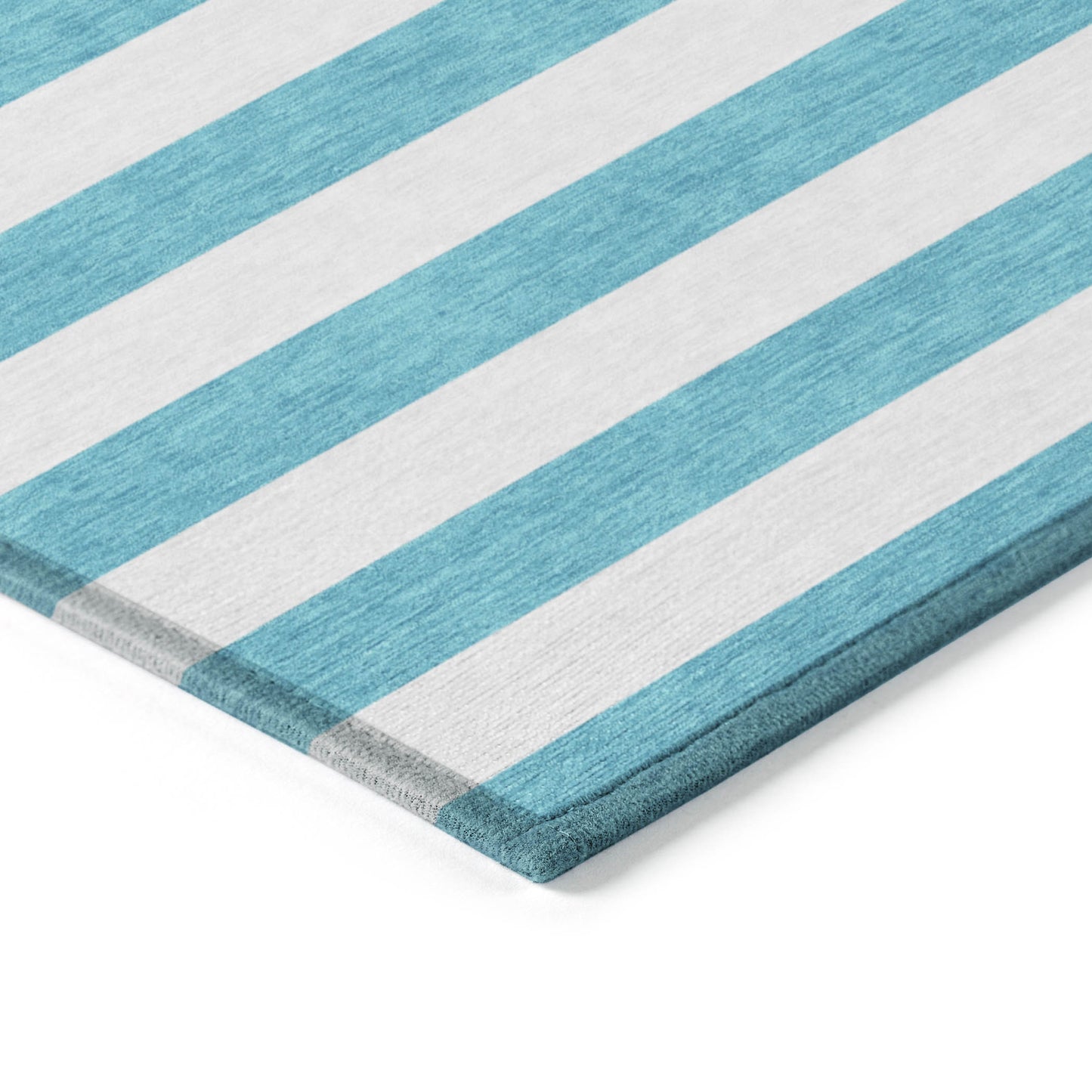 5' X 8' Teal and White Striped Washable Indoor Outdoor Area Rug