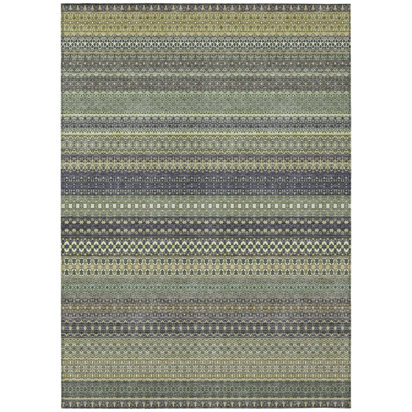 5' X 8' Sage Striped Washable Non Skid Indoor Outdoor Area Rug