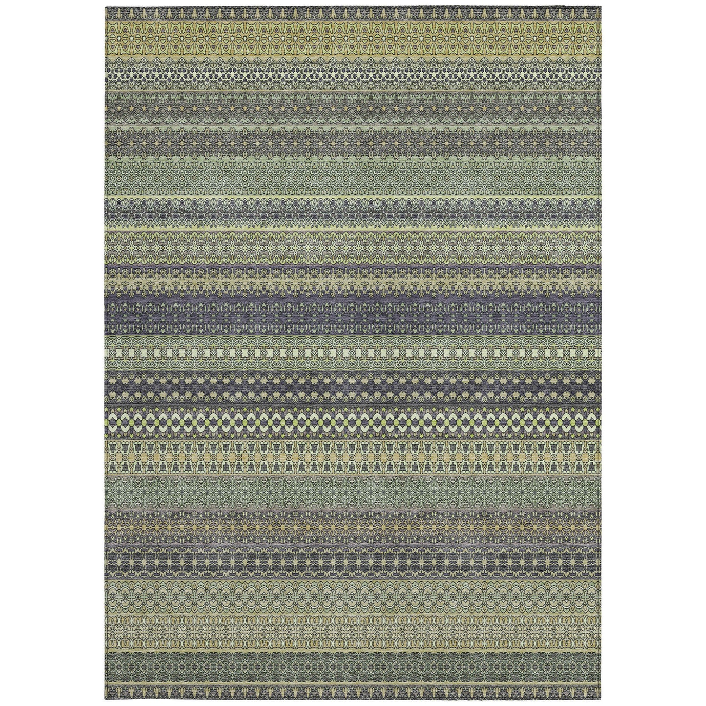 5' X 8' Sage Striped Washable Non Skid Indoor Outdoor Area Rug