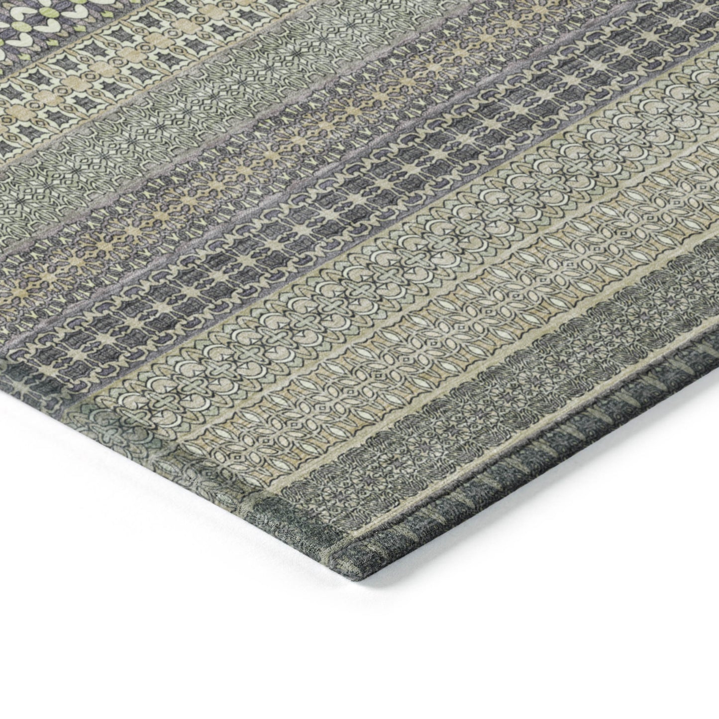 5' X 8' Sage Striped Washable Non Skid Indoor Outdoor Area Rug