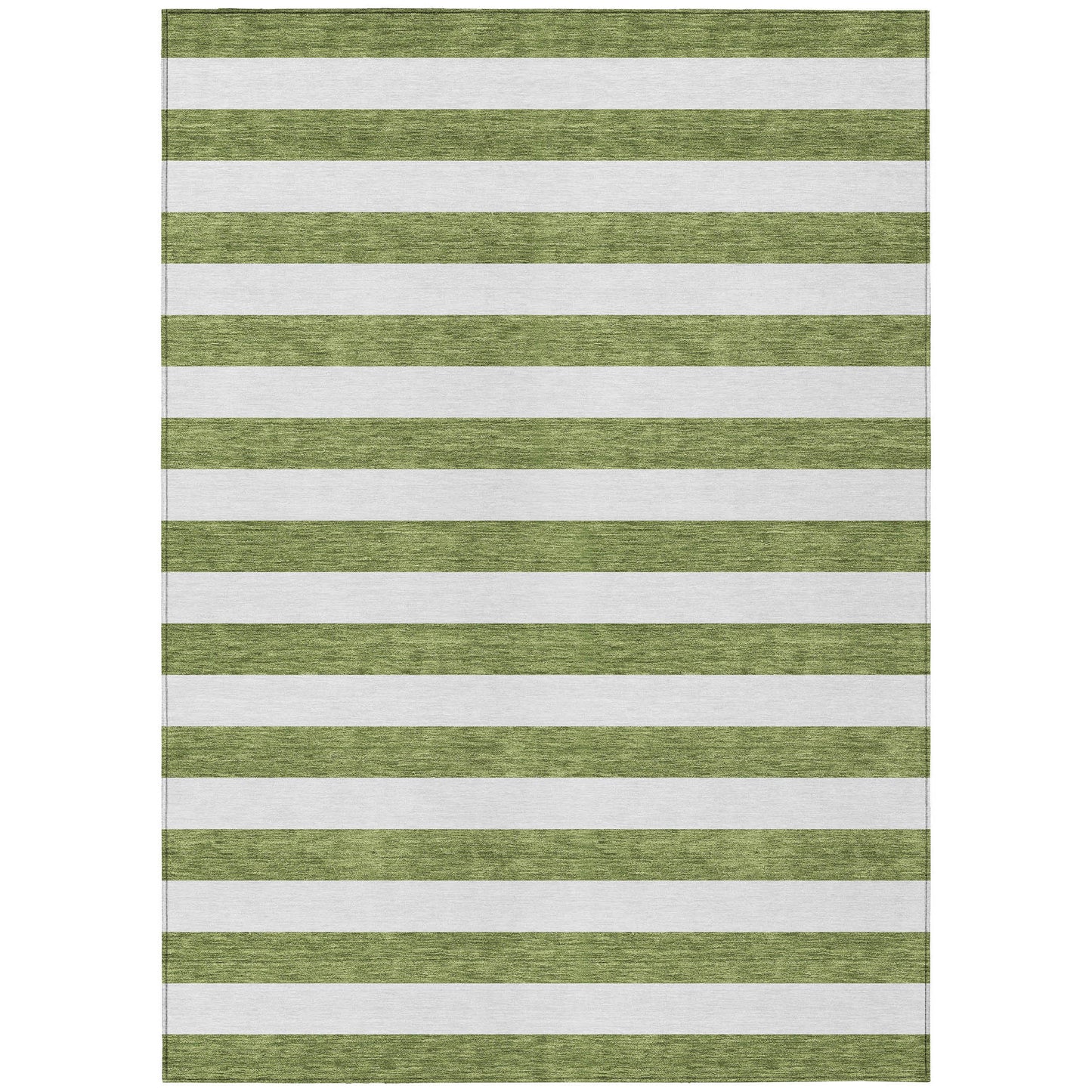 5' X 8' Olive Green Striped Washable Non Skid Indoor Outdoor Area Rug