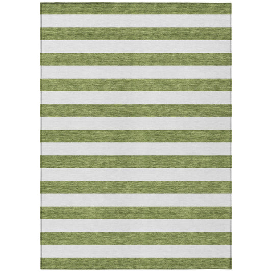 5' X 8' Olive Green Striped Washable Non Skid Indoor Outdoor Area Rug