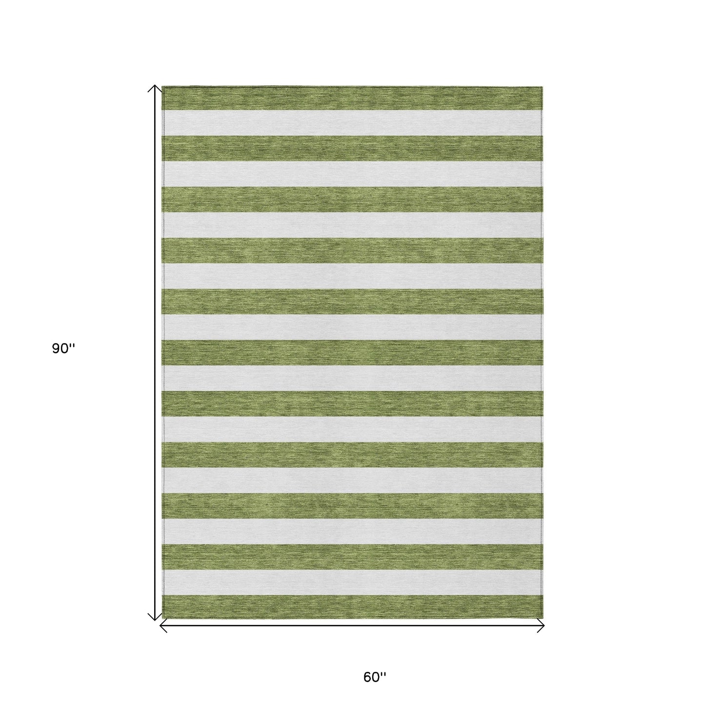 5' X 8' Olive Green Striped Washable Non Skid Indoor Outdoor Area Rug