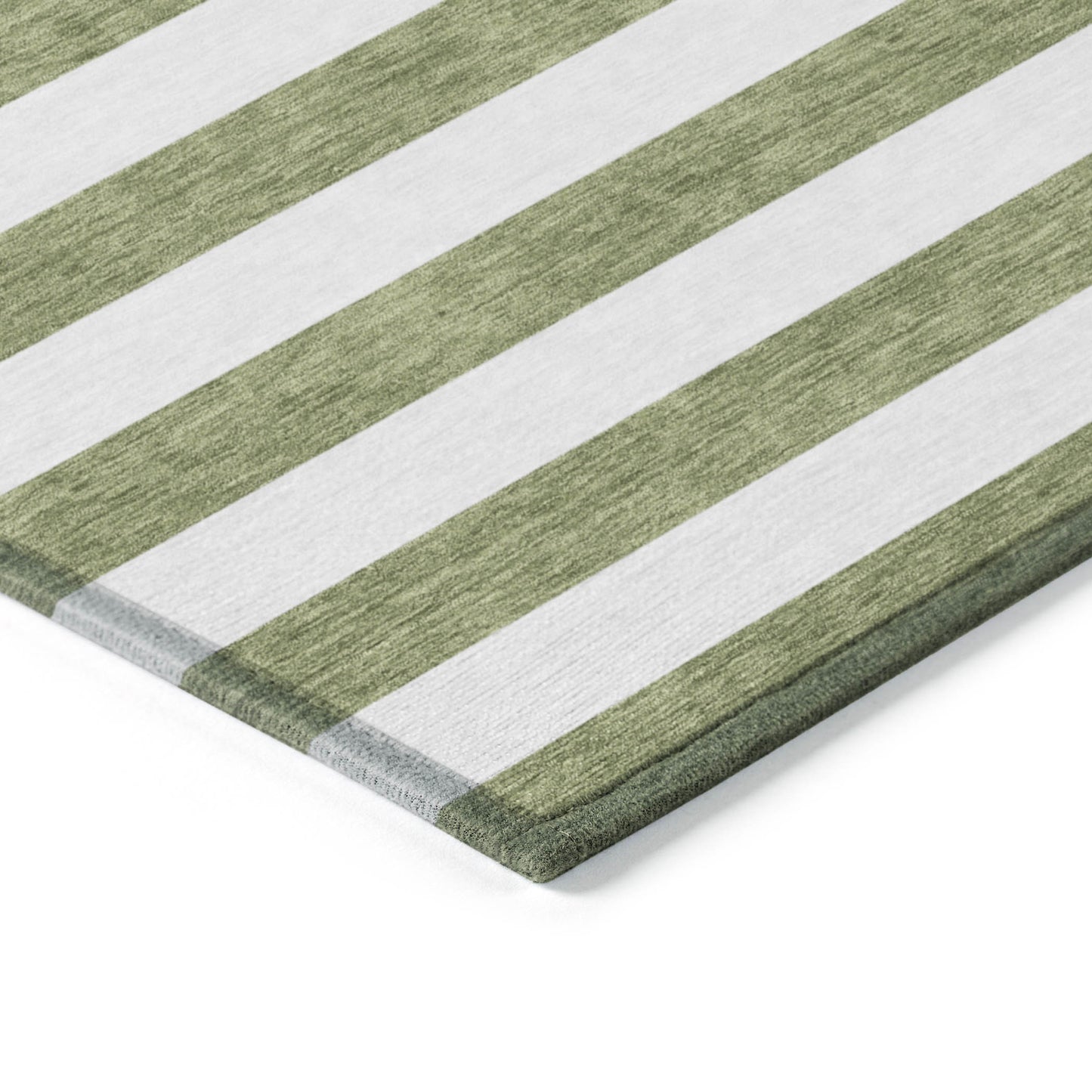 5' X 8' Olive Green Striped Washable Non Skid Indoor Outdoor Area Rug