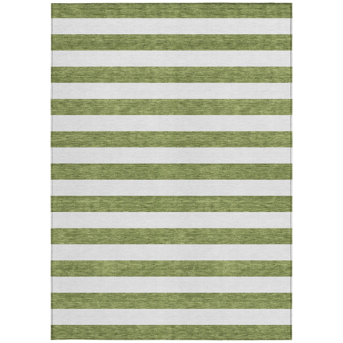 5' X 8' Olive Green Striped Washable Non Skid Indoor Outdoor Area Rug