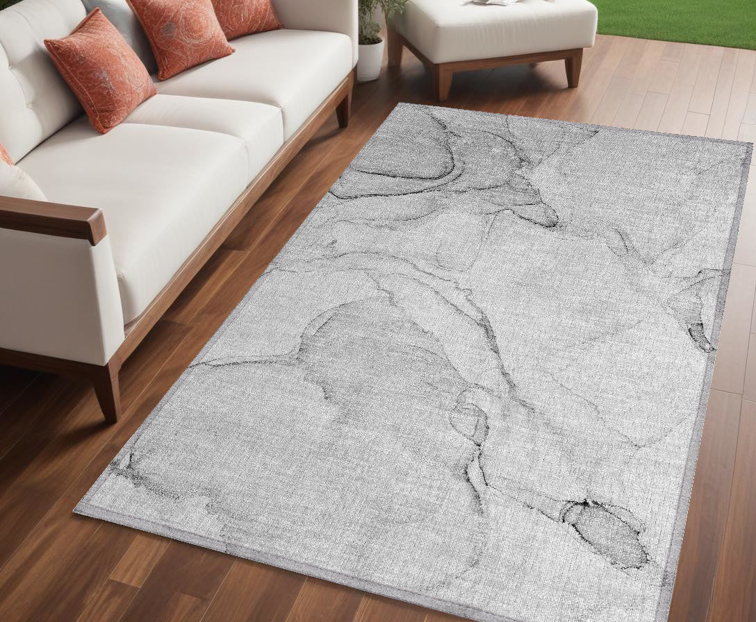 5' X 8' Silver Abstract Washable Non Skid Indoor Outdoor Area Rug