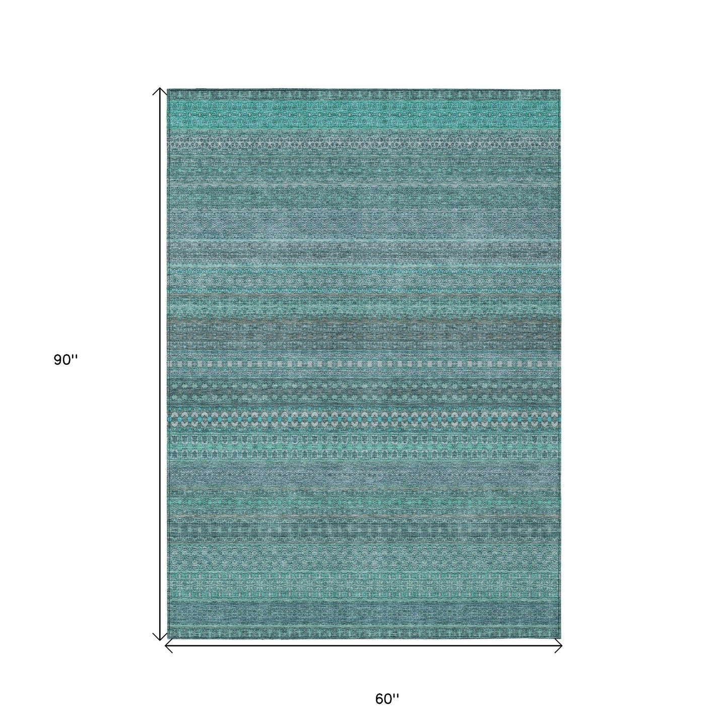 5' X 8' Turquoise Striped Washable Non Skid Indoor Outdoor Area Rug