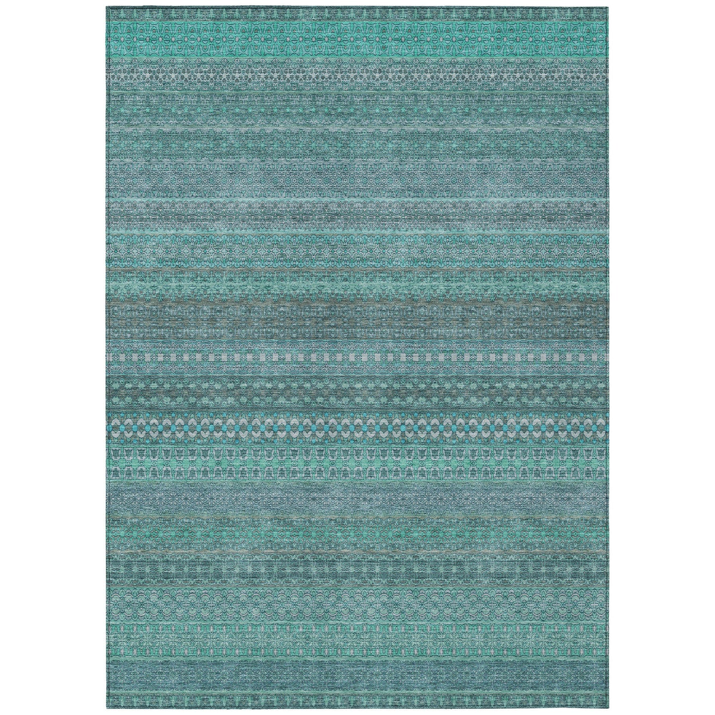 5' X 8' Turquoise Striped Washable Non Skid Indoor Outdoor Area Rug