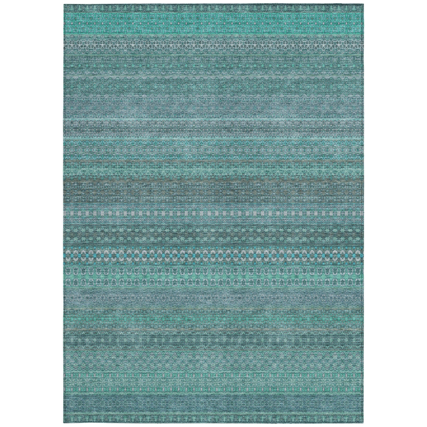 5' X 8' Turquoise Striped Washable Non Skid Indoor Outdoor Area Rug