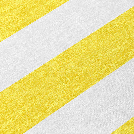 5' X 8' Yellow and White Striped Washable Indoor Outdoor Area Rug