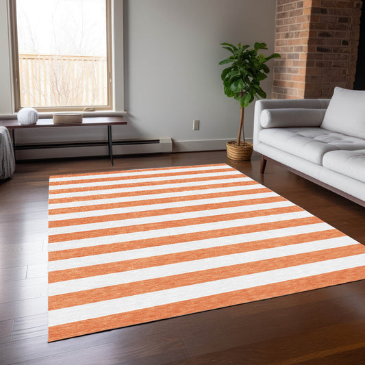 5' X 8' Salmon Striped Washable Non Skid Indoor Outdoor Area Rug