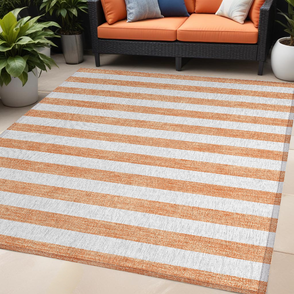 5' X 8' Salmon Striped Washable Non Skid Indoor Outdoor Area Rug