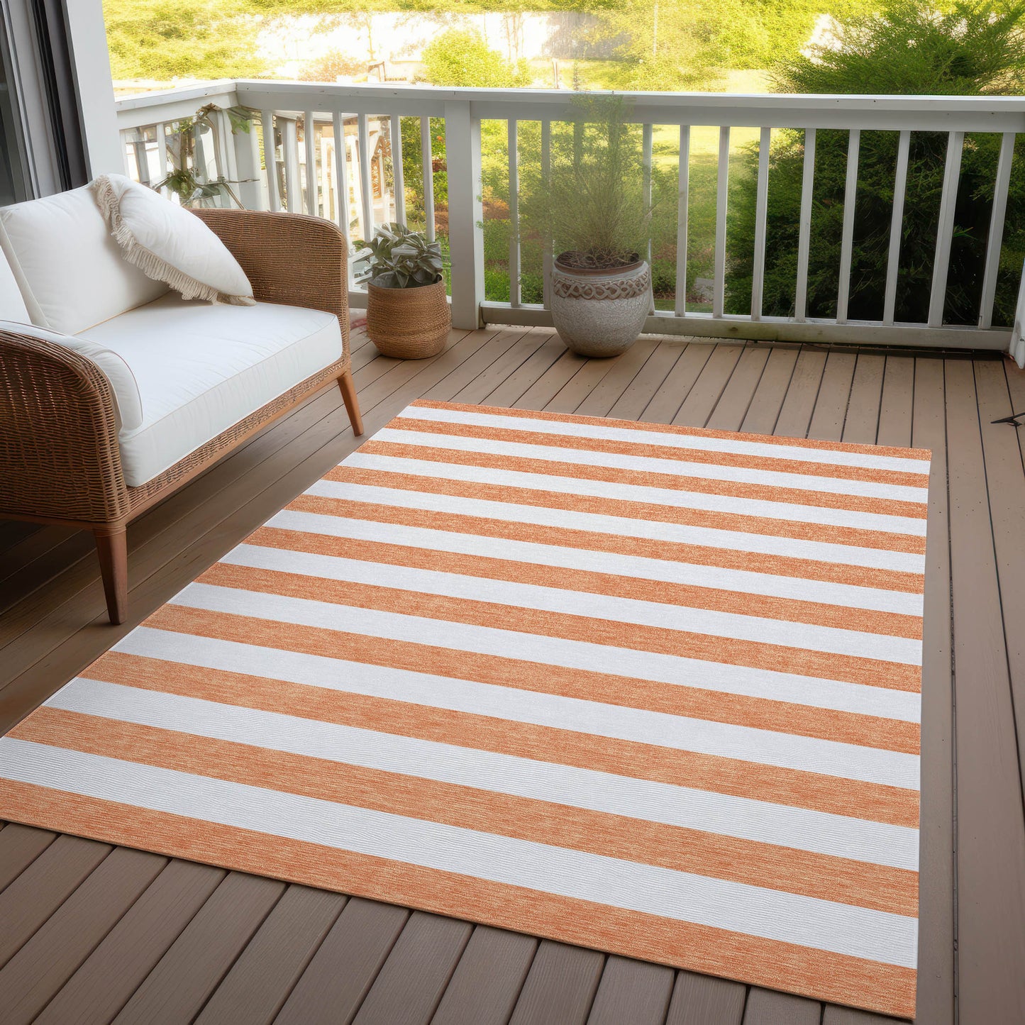 5' X 8' Salmon Striped Washable Non Skid Indoor Outdoor Area Rug