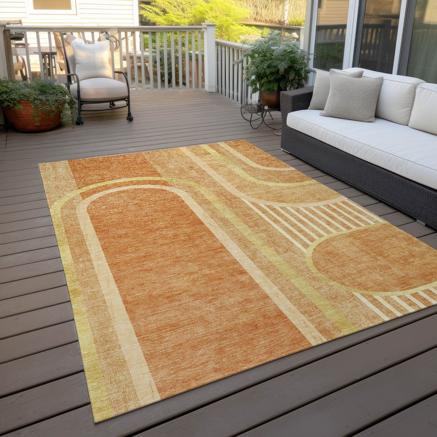 5' X 8' Terra Cotta Abstract Washable Indoor Outdoor Area Rug