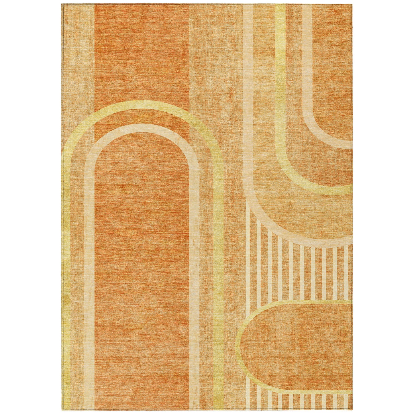 5' X 8' Terra Cotta Abstract Washable Indoor Outdoor Area Rug