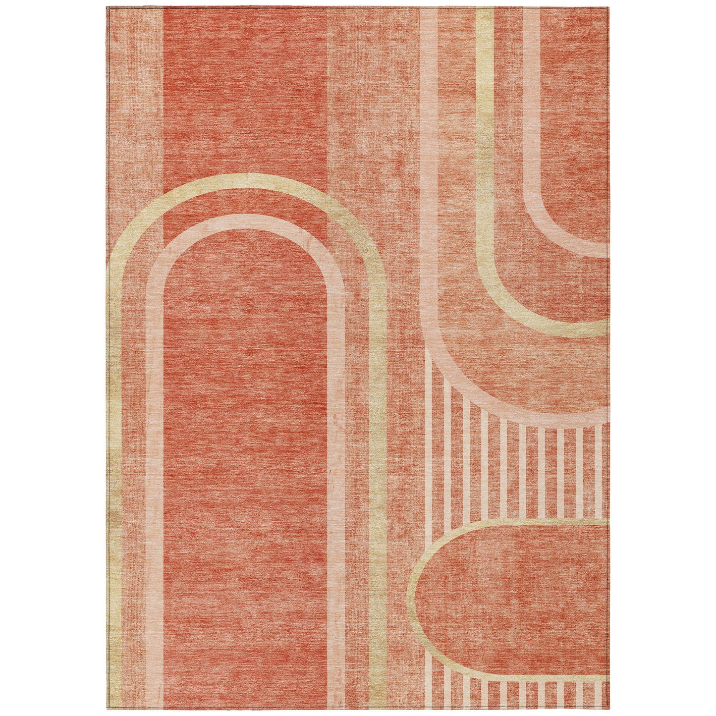 5' X 8' Salmon Abstract Washable Indoor Outdoor Area Rug