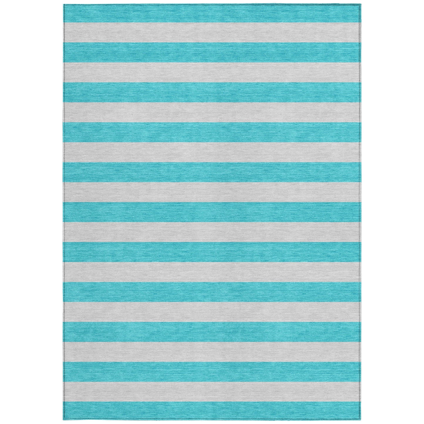 5' X 8' Turquoise Striped Washable Non Skid Indoor Outdoor Area Rug