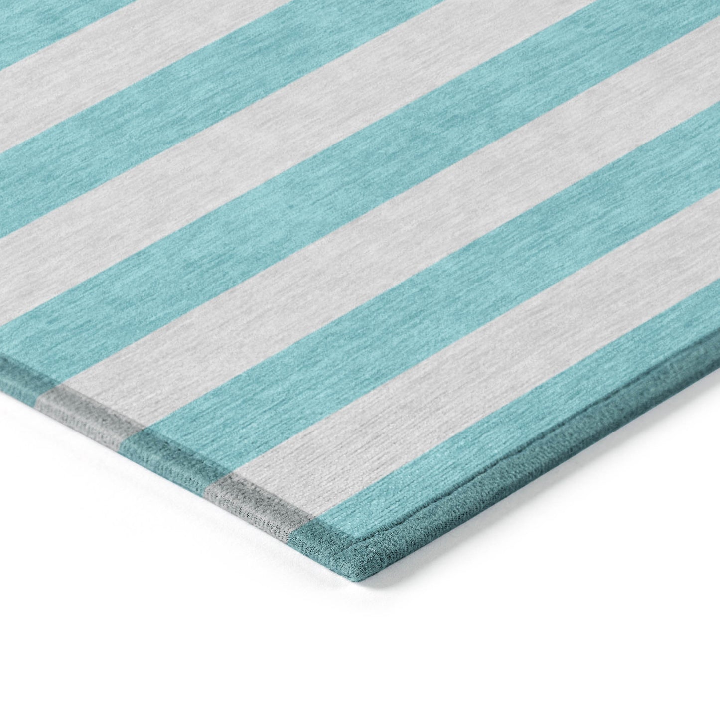 5' X 8' Turquoise Striped Washable Non Skid Indoor Outdoor Area Rug