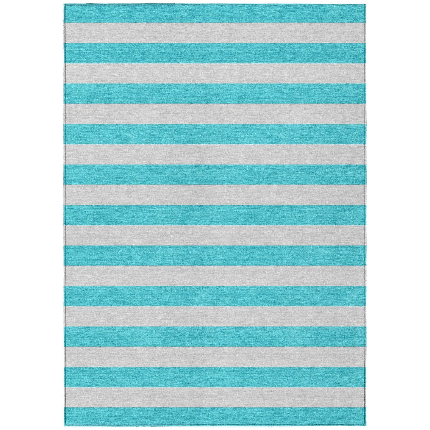 5' X 8' Turquoise Striped Washable Non Skid Indoor Outdoor Area Rug