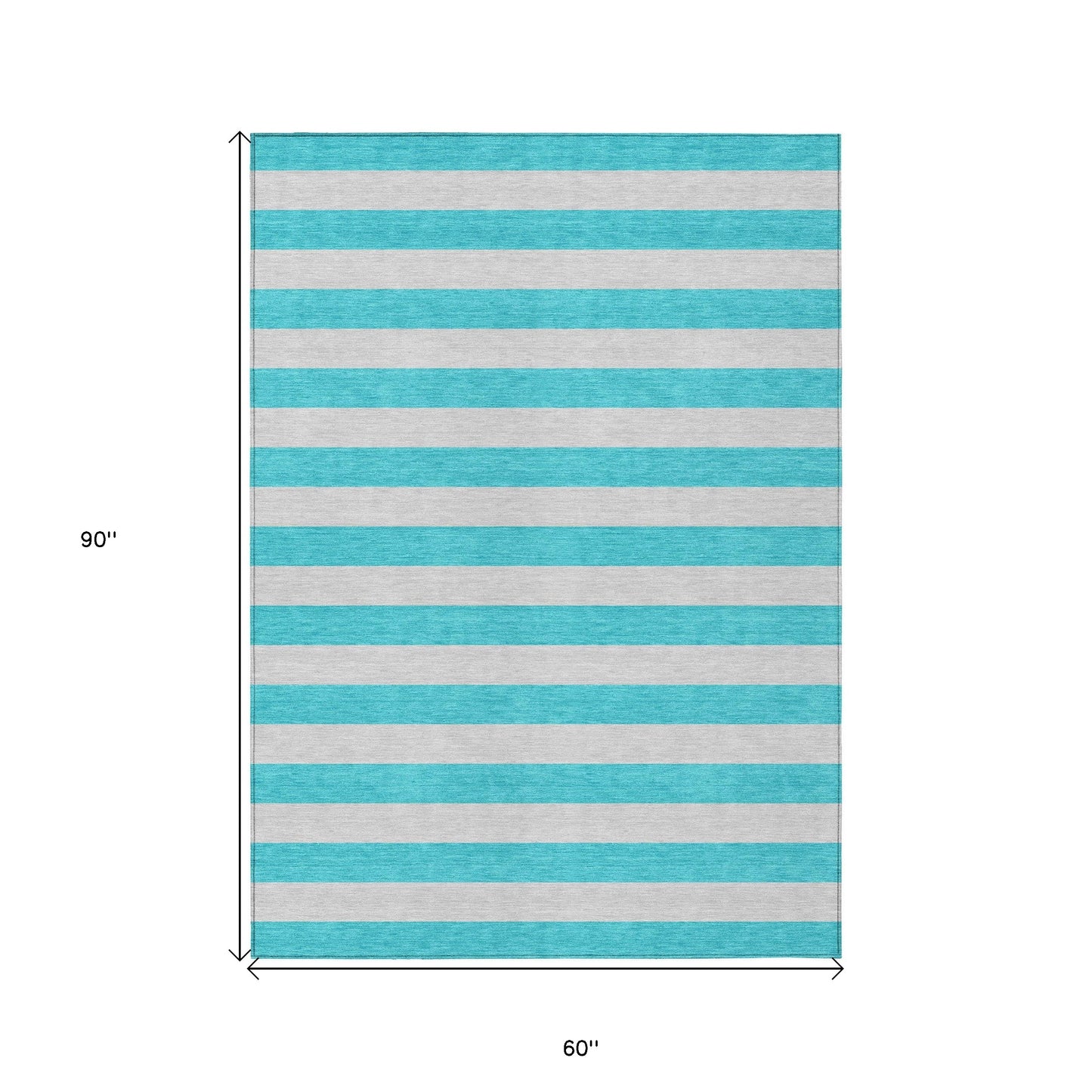 5' X 8' Turquoise Striped Washable Non Skid Indoor Outdoor Area Rug