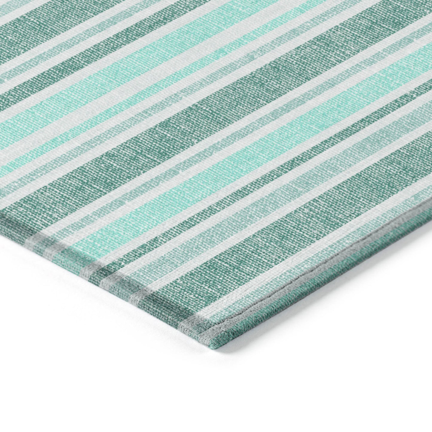 5' X 8' Turquoise Striped Washable Indoor Outdoor Area Rug