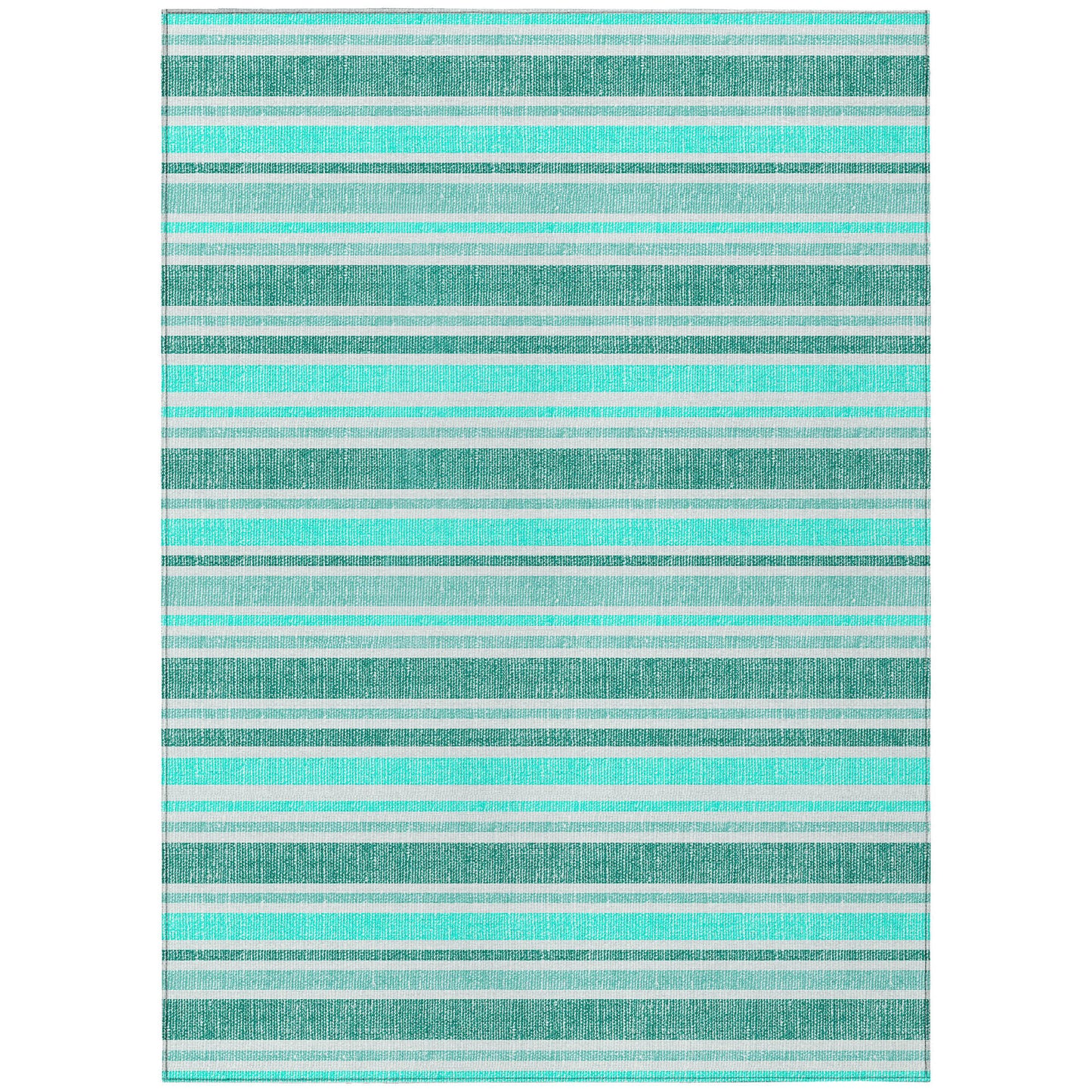 5' X 8' Turquoise Striped Washable Indoor Outdoor Area Rug