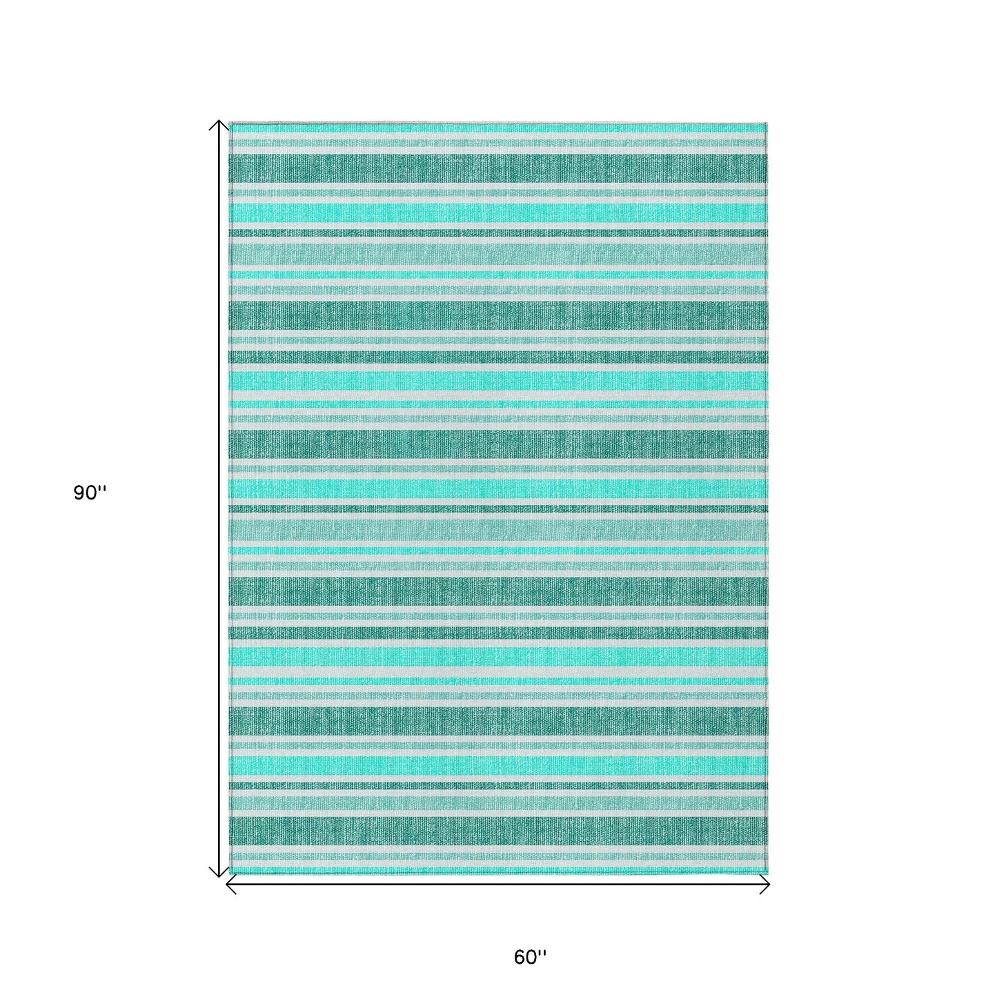 5' X 8' Turquoise Striped Washable Indoor Outdoor Area Rug