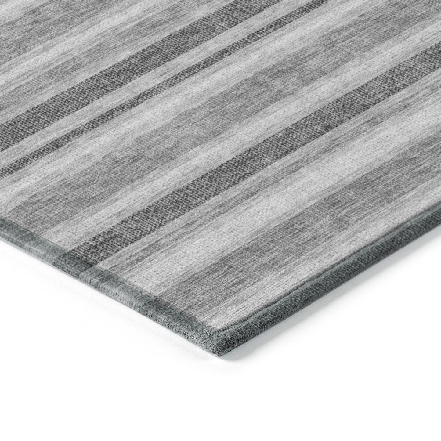 10' X 14' Black Silver and Gray Striped Washable Indoor Outdoor Area Rug