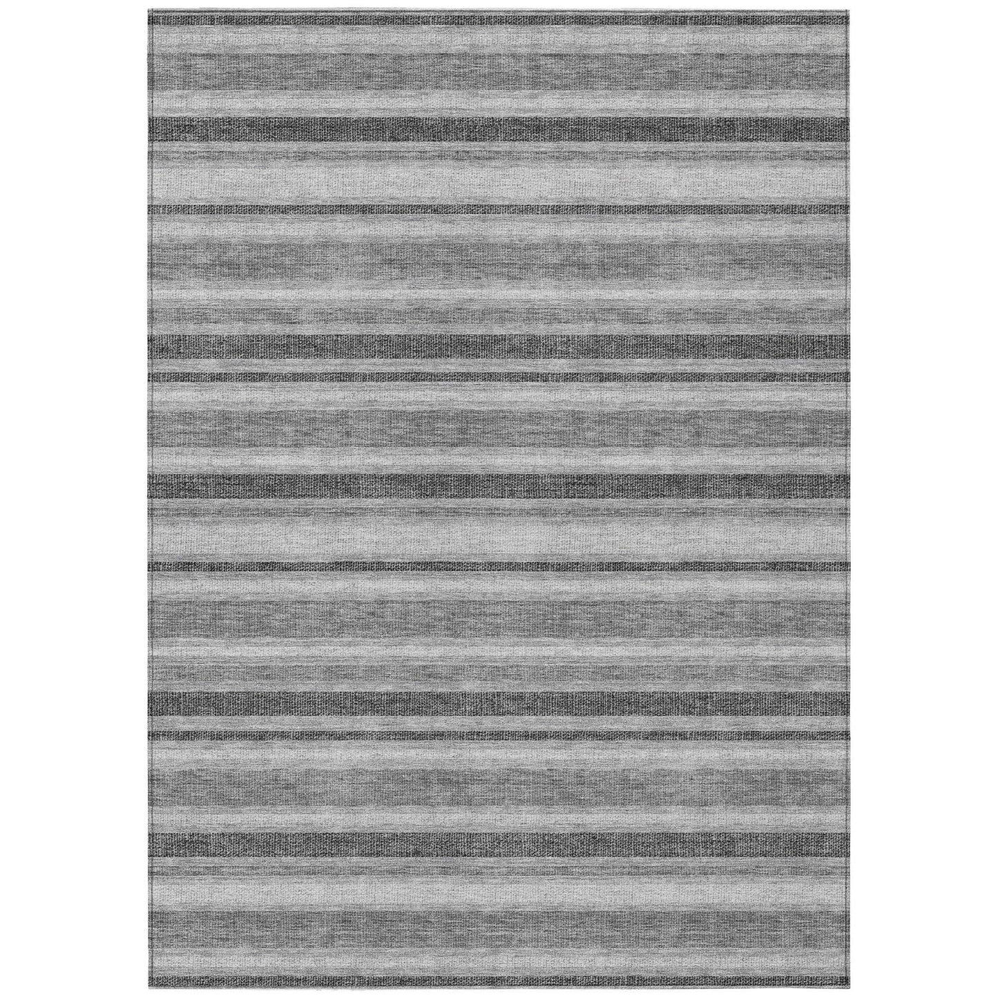 10' X 14' Black Silver and Gray Striped Washable Indoor Outdoor Area Rug