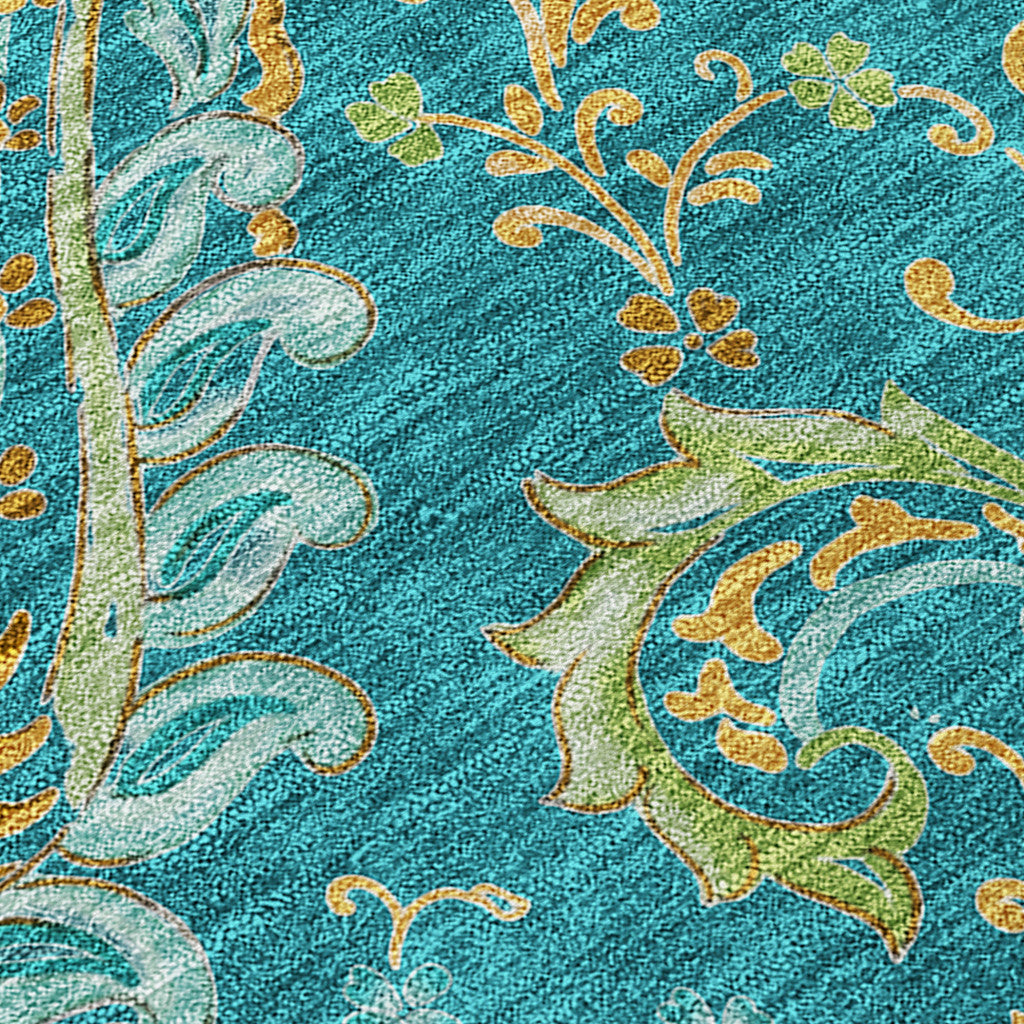 5' X 8' Teal Paisley Washable Non Skid Indoor Outdoor Area Rug