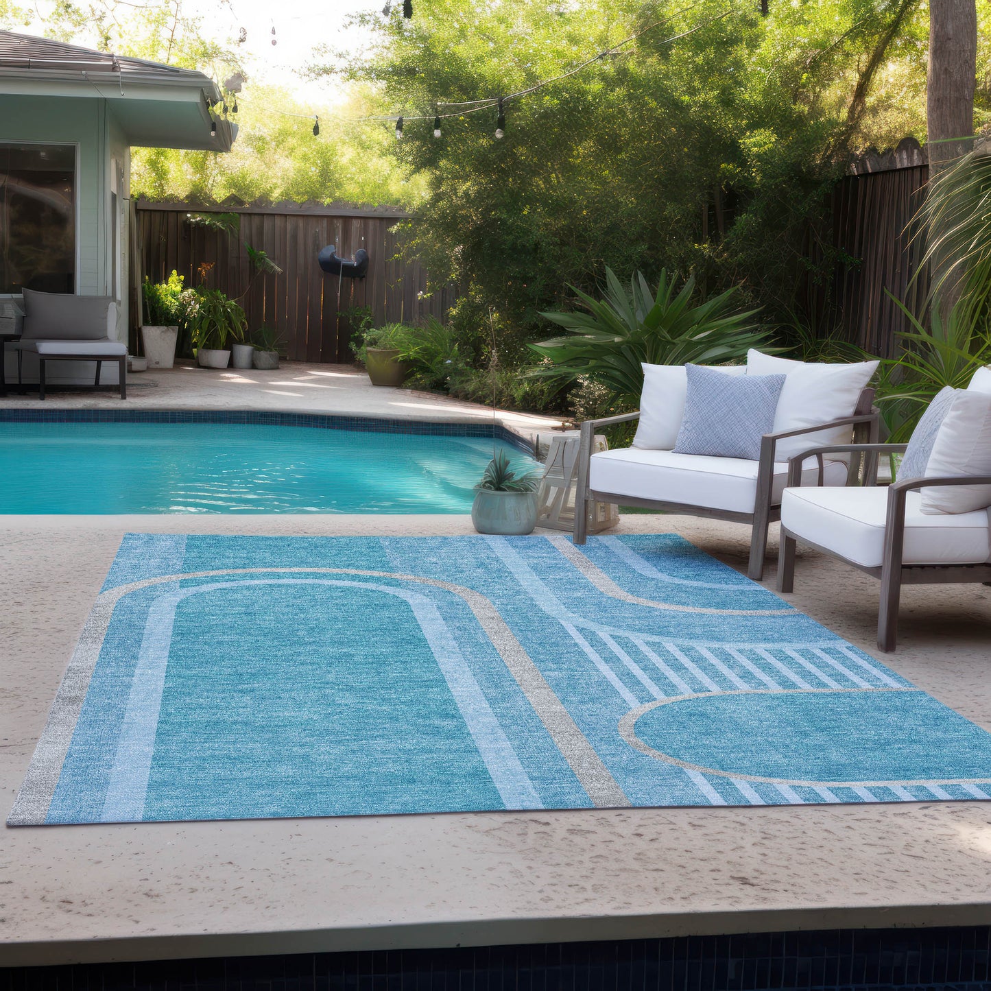 5' X 8' Teal Abstract Washable Indoor Outdoor Area Rug