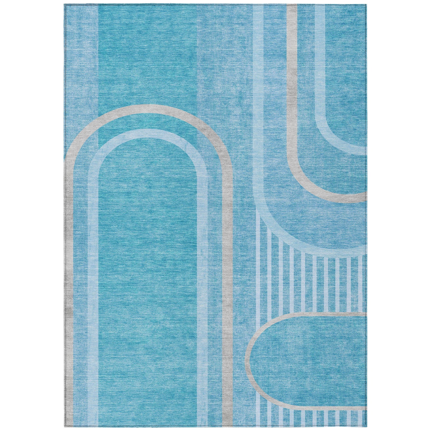 5' X 8' Teal Abstract Washable Indoor Outdoor Area Rug