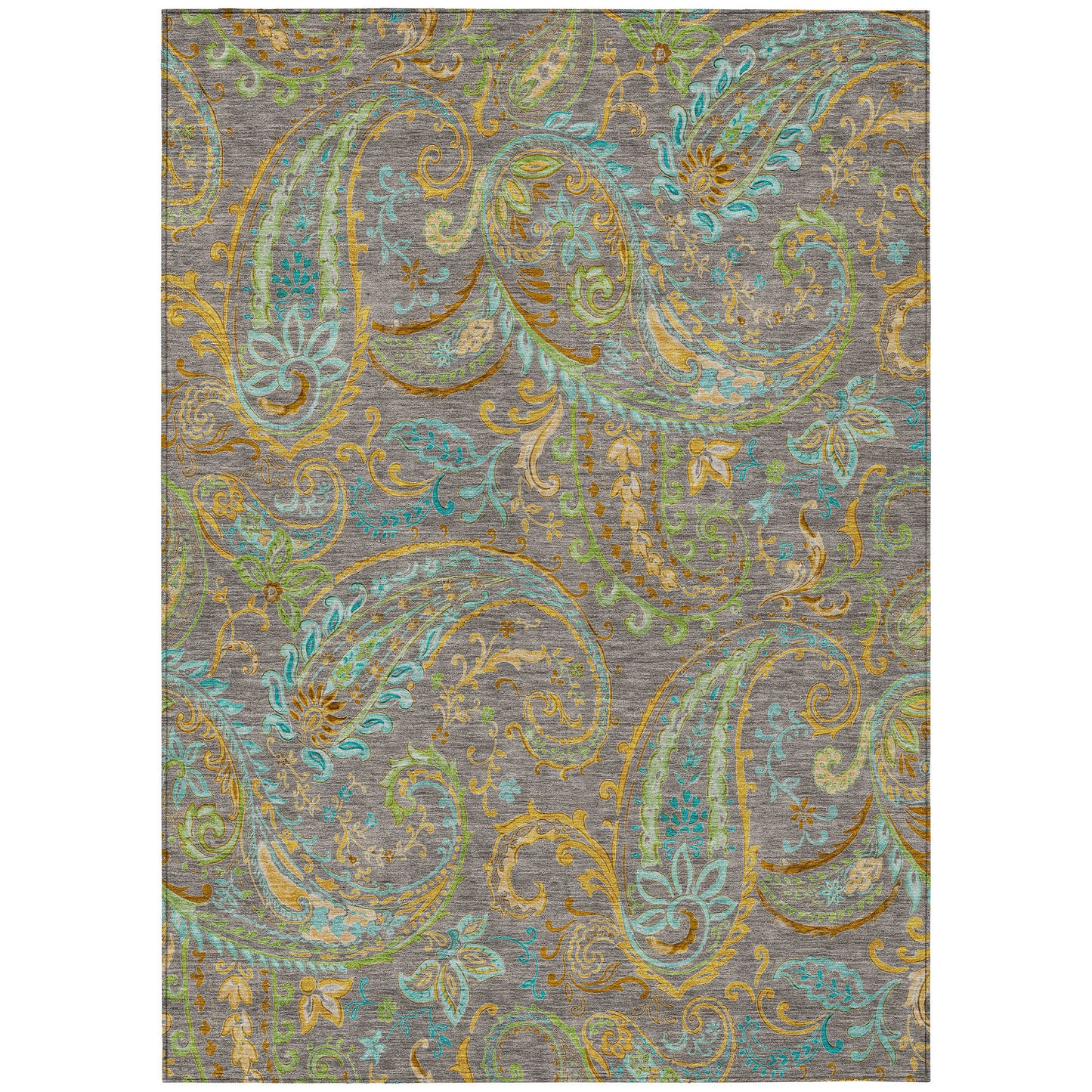 5' X 8' Taupe Paisley Washable Non Skid Indoor Outdoor Area Rug