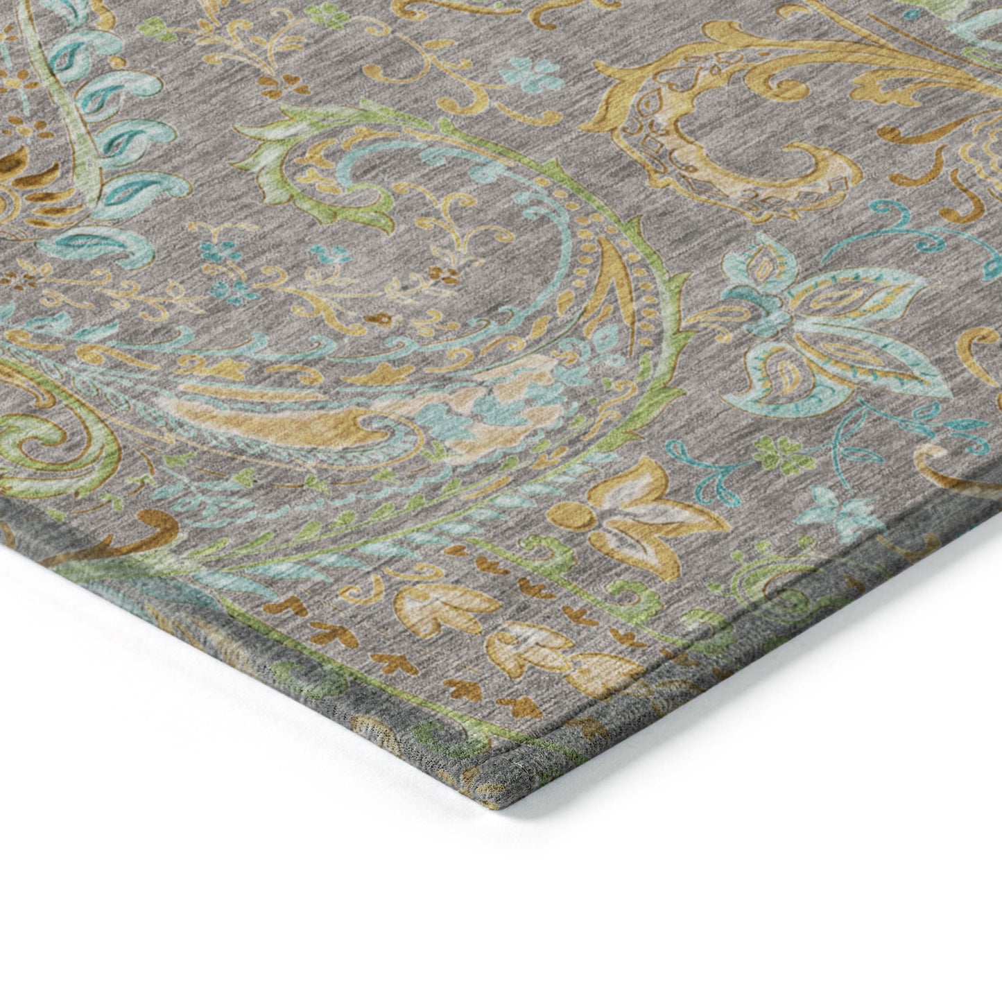 5' X 8' Taupe Paisley Washable Non Skid Indoor Outdoor Area Rug