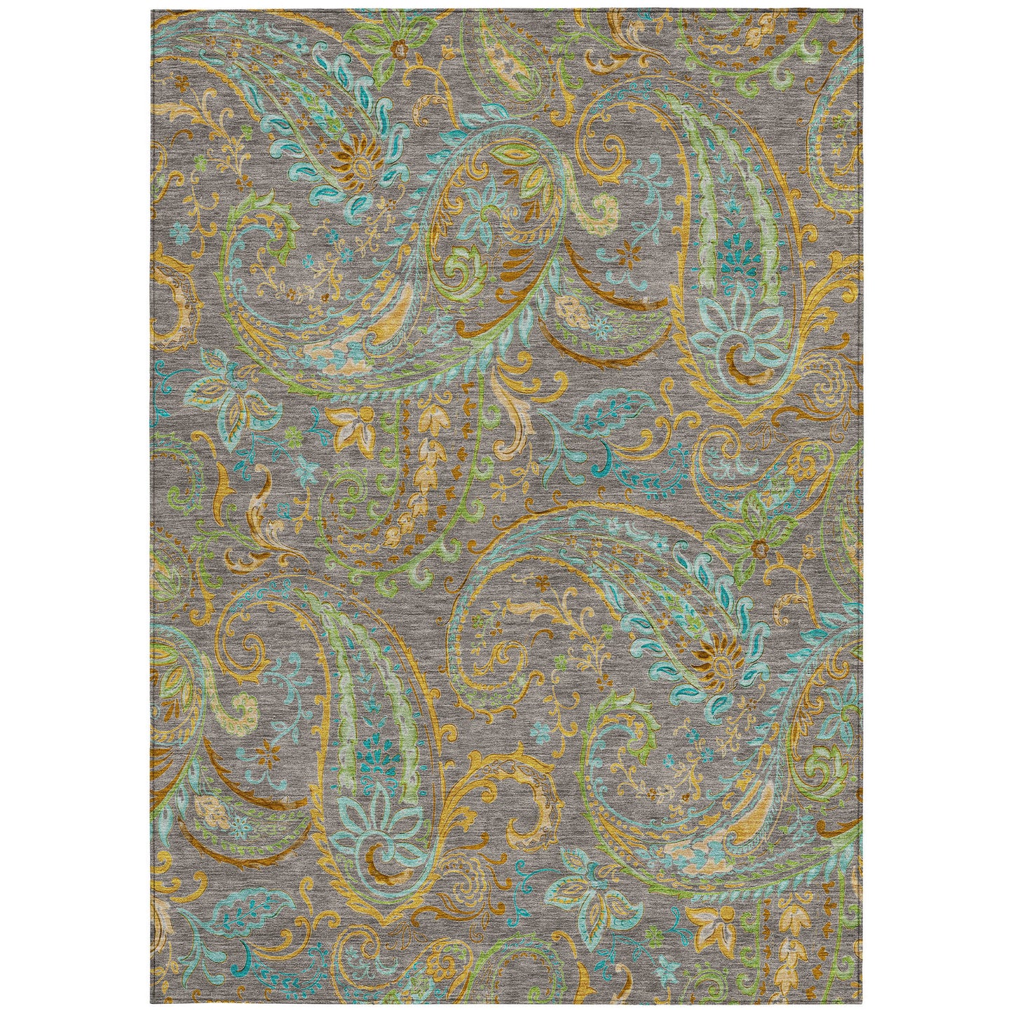 5' X 8' Taupe Paisley Washable Non Skid Indoor Outdoor Area Rug