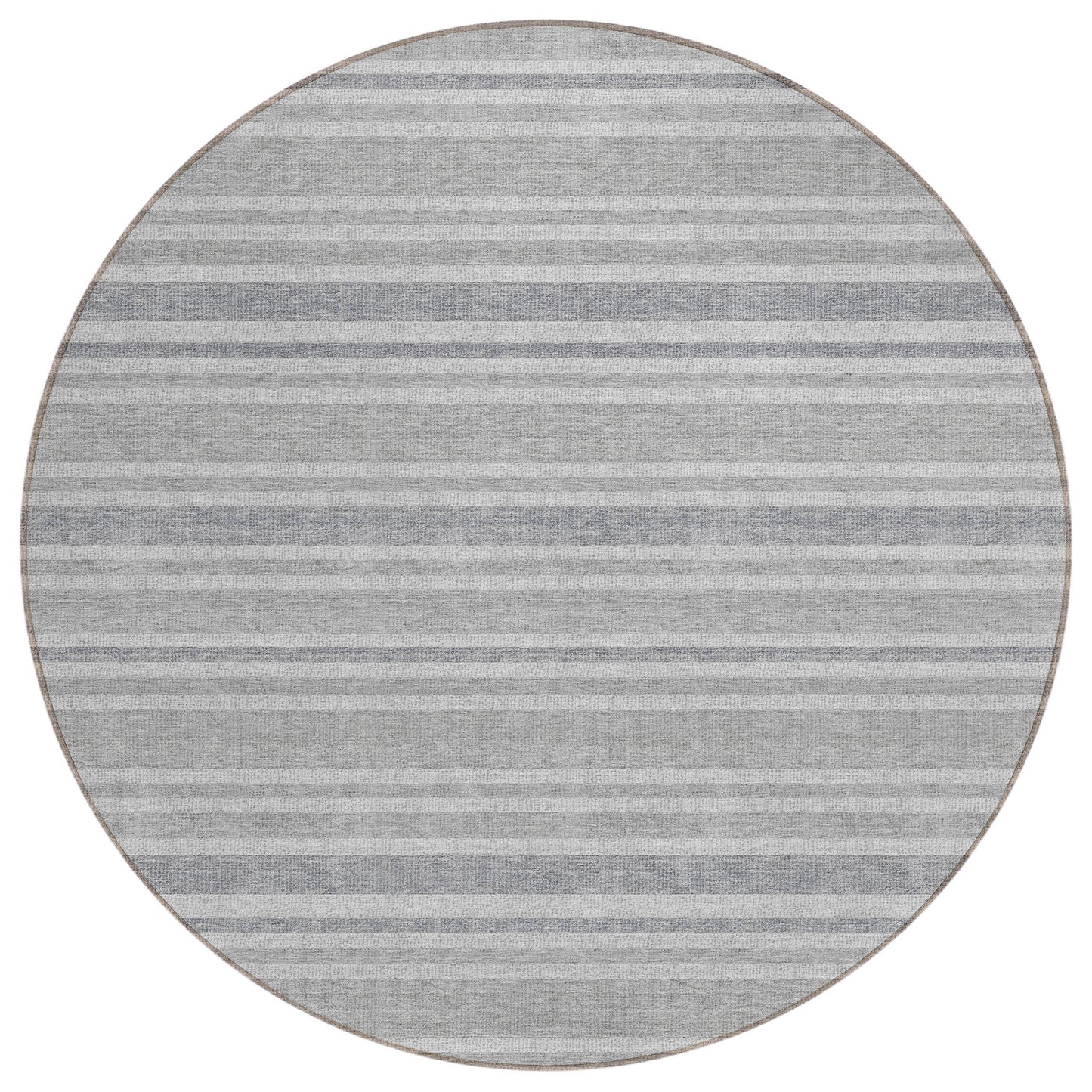 8' X 8' Black Silver and Gray Round Striped Washable Indoor Outdoor Area Rug