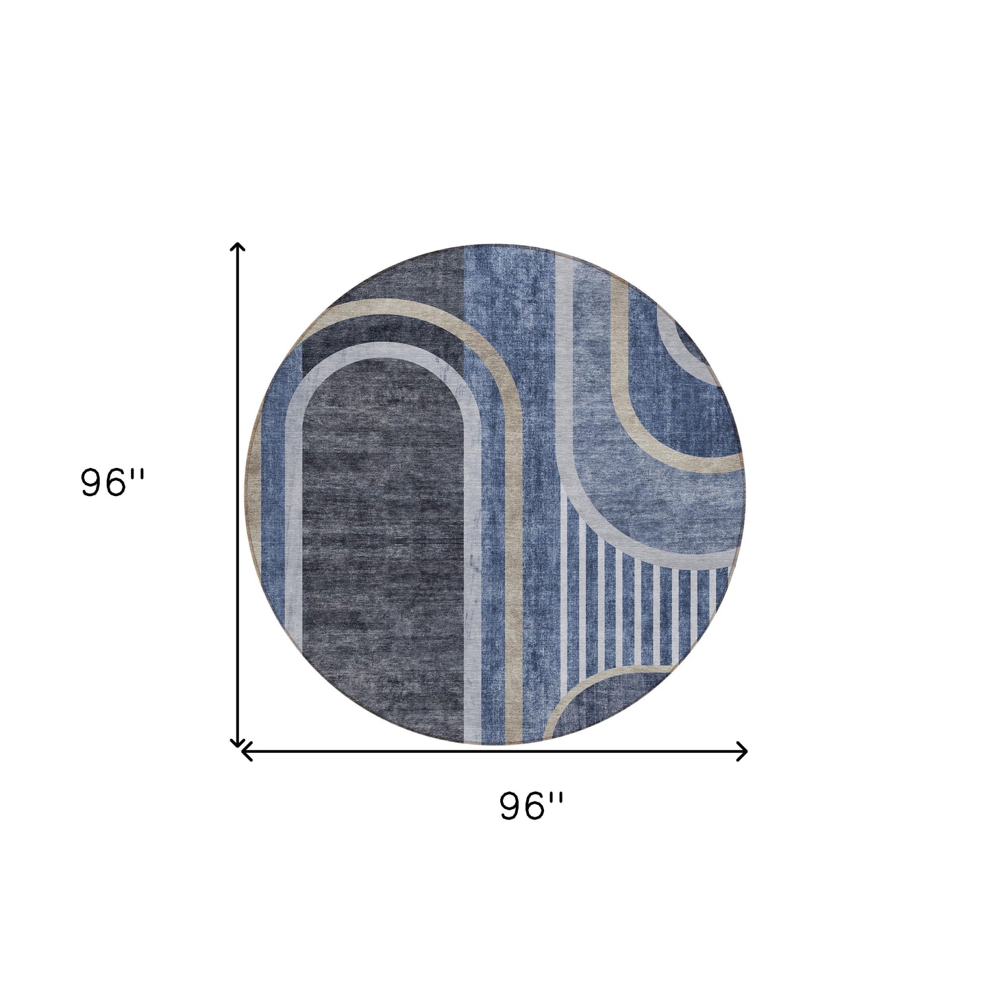 8' X 8' Blue and Black Round Abstract Washable Indoor Outdoor Area Rug