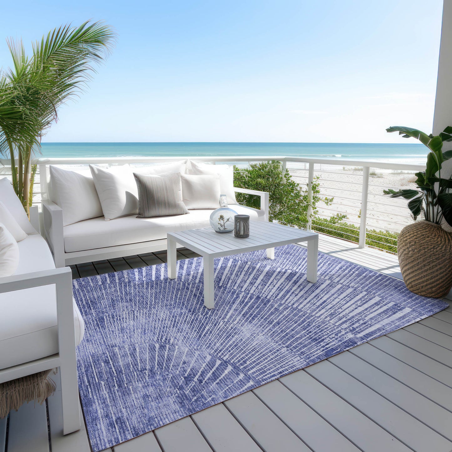 5' X 8' Navy Blue Abstract Washable Non Skid Indoor Outdoor Area Rug