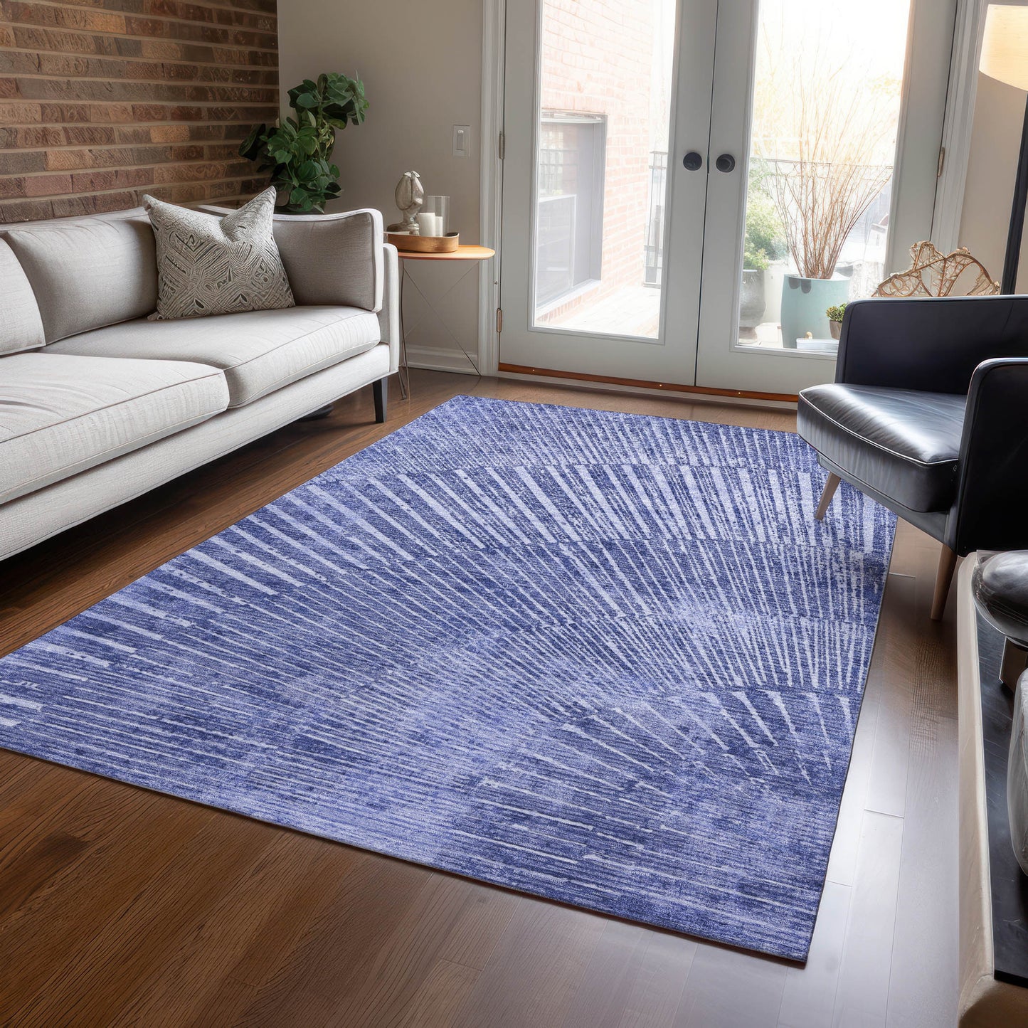 5' X 8' Navy Blue Abstract Washable Non Skid Indoor Outdoor Area Rug