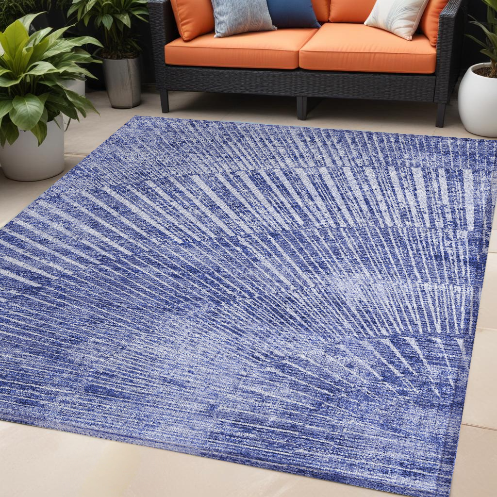 5' X 8' Navy Blue Abstract Washable Non Skid Indoor Outdoor Area Rug