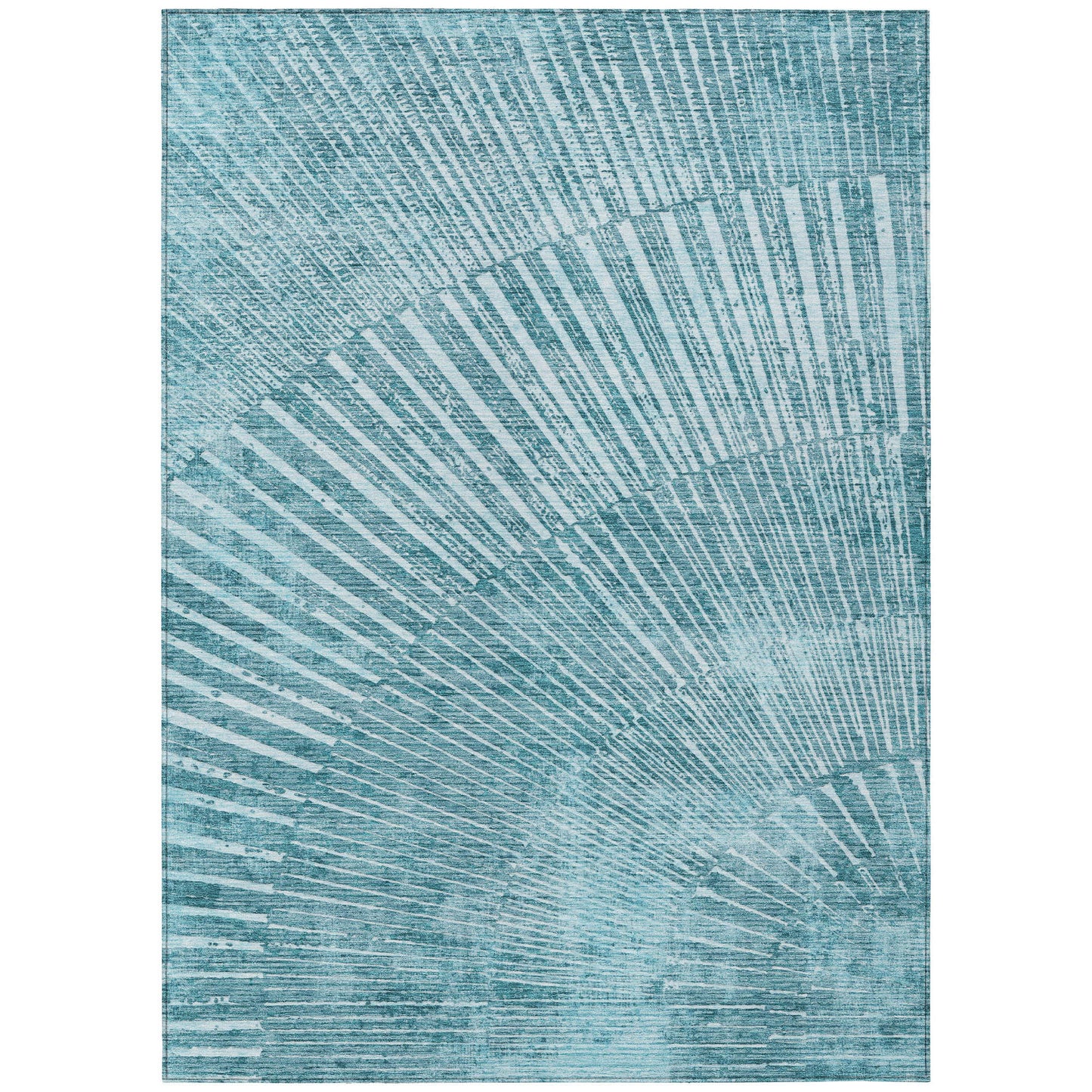 5' X 8' Teal Abstract Washable Non Skid Indoor Outdoor Area Rug