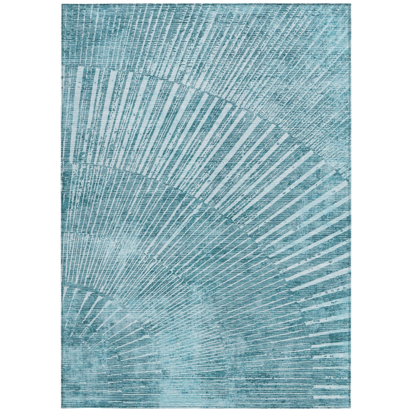 5' X 8' Teal Abstract Washable Non Skid Indoor Outdoor Area Rug