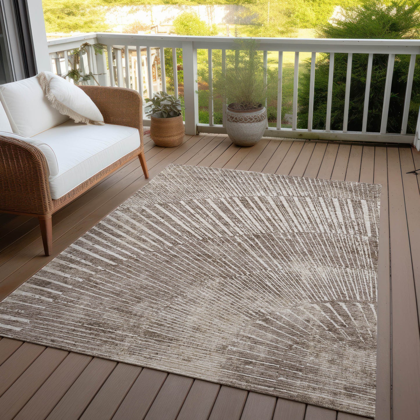 5' X 8' Taupe and Ivory Abstract Washable Non Skid Indoor Outdoor Area Rug